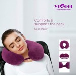 VIAGGI U Shape Round Memory Foam Soft Travel Neck Pillow for Neck Pain Relief Cervical Orthopedic Use Comfortable Neck Rest Pillow - Burgandy